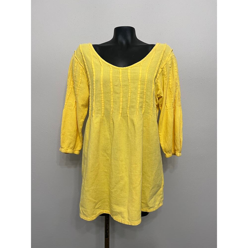 Soft Surroundings Boat Neck Tunic Top Sz S Yellow PinTuck Cotton Boho Vacation‎